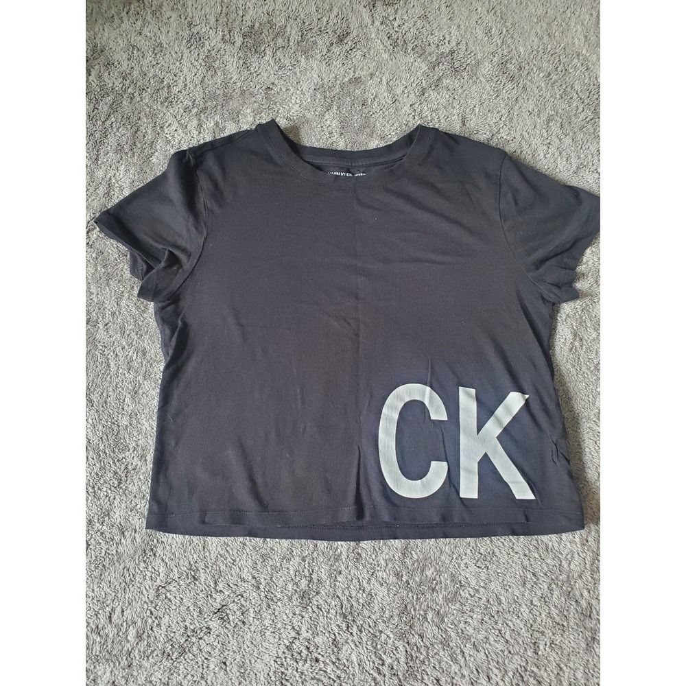 Calvin Klein Jeans Black Cropped Logo Graphic T-Shirt Tee Size M